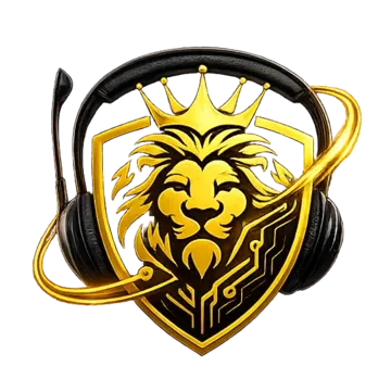 Logotipo do Lions VoIP: leão dourado com fones de atendimento